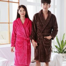 Chemise de nuit en flanelle épaisse pour couple, automne et hiver, taille extra longue, peignoir en polaire corail à manches longues et coupe ajustée pour hommes et femmes