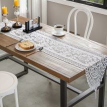 Chemin de table en dentelle tricotée en chaîne avec pompons, décoration de la maison, table à manger, nappe, chemin de table, décoration