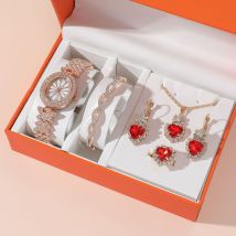 Nouvelle montre femme diamant marguerite + bracelet diamant + collier rubis + boucles d'oreilles rubis + bague
