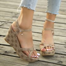 Chaussures d'été à talons compensés et bout ouvert pour femmes