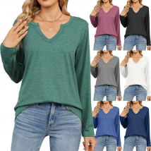 T-shirt à manches longues décontracté à col en V et à manches longues pour femmes