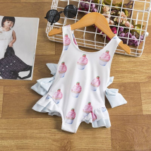 Toddler Girls Clothing Ins Summer Swimsuit Cake Print Cross Strap Beautiful Back Swimsuit Baby Backless Lace One Piece Swimsuit