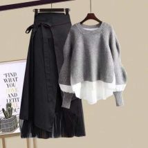 Vêtements pour femmes automne nouveaux costumes pour femmes hauts élégants pour couvrir le ventre et vous faire paraître mince et polyvalent robe costume deux pièces