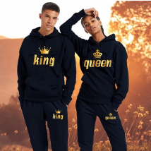 Survêtement de Couple à la mode pour femmes, sweat à capuche et pantalon de survêtement imprimés KING ou QUEEN