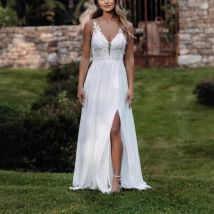 Women's Clothing Slit Wedding Dress New Bride Beach Light Wedding Dress Super Fairy Perspective Deep V Neck Sexy Trailing Slim Wedding Dress
