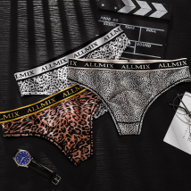 1 pièces hommes sexy et intéressant lettres taille large imprimé léopard sport et fitness taille basse string slips