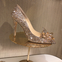 Pointed Rhinestone High Heels Cinderella Crystal Shoes Stiletto Sexy Single Shoes Bridesmaid Wedding Shoes Women