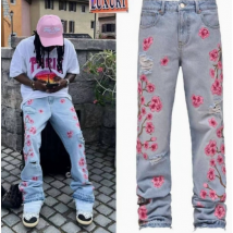 Jean droit ciré pour homme – Denim vieilli High Street | Pantalon ample rétro