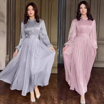 Célébrité musulmane même style mode col rond organza manches lanterne manches longues modifier corps rétro vintage