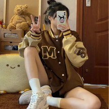 HOUZHOU veste universitaire Vintage femmes vestes de Baseball surdimensionnées mode coréenne Streetwear Bomber manteaux collège Couple
