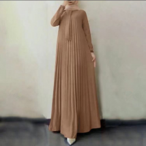 Women's Clothing  Dubai Middle Eastern stand-up collar streamer pleated loose long-sleeved dress