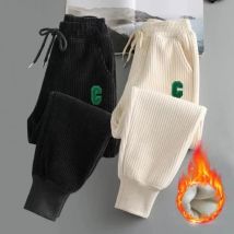 Pantalon de survêtement épais en velours pour femme, vêtement d'hiver, tout assorti, décontracté, chaud, sarouel, ample, slim, taille élastique, pantalon de sport