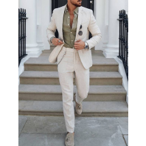 2pcs Men's Suits Independent Station Linen Men's Suit Men Groom Best Man Wedding Banquet Suit