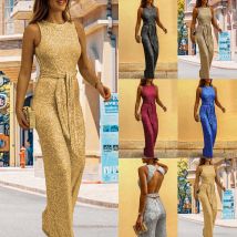 Combinaison femme col rond sans manches sequin personnalisé point argent vetement femme