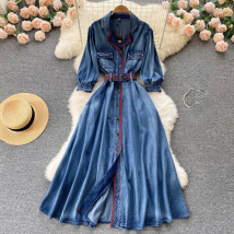 Robe de vêtements pour femmes Robe à manches longues pour femmes Robe chemise à taille haute à boutons