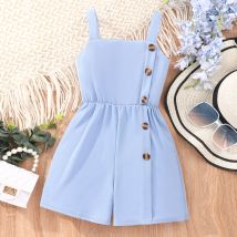 Vêtements pour enfants Nouvelle combinaison décontractée à bretelles pour filles, couleur unie, boutonnée, printemps et été