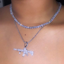 Chaîne de Tennis multicouche couleur or, collier ras du cou, bijoux pour femmes et hommes, cristal brillant, pistolet AK47, longue corde, chaîne de fête