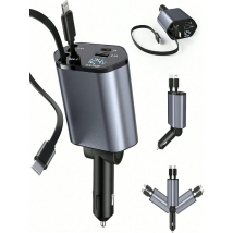 Retractable 4-in-1 Fast Car Charger Compatible With IPhone 11/12/13/14/15/Pro Max, Samsung Galaxy S23/22, Pixel, IPad Pro