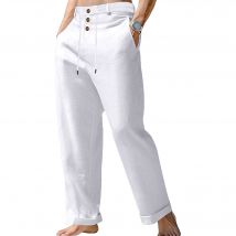 Pantalon élégant à taille haute avec cordon de serrage pour homme, pantalon décontracté léger pour la plage et la randonnée, pantalon classique en lin et confortable