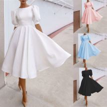 New Spring Summer Solid Color Slim Fit Women's Dress Fashion Sexy Hem Short Sleeve Midi Skirt