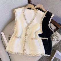 Gilet de vêtements pour femmes, nouveau gilet tricoté à col en V, pull en polaire de vison, gilet de vêtements d'extérieur pour femmes, printemps et automne