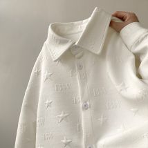 Retro letter white shirt for men's long sleeved spring casual coat with inner lining