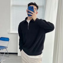 Men's Clothing Autumn New half zipper sweater men's retro loose casual design sense niche top solid color pullover