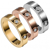 Bague en acier titane avec diamants et zircons simples et personnalisés Wind Six Jewelry