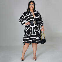 Robe chemise plissée imprimée à taille grande pour femme