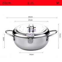 Friteuse avec thermomètre et couvercle en acier inoxydable 304 pour cuisine Tempura Friteuse sans huile Friteuse à poêle