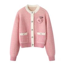 Women's Clothing Autumn Women's New Three Dimensional Flower Pink Sweater Knitted Cardigan 3H4E548