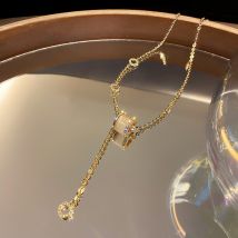 Micro zircon incrusté galvanisé en or véritable, chaîne de cou rouge en maille œil de chat numérique romaine minimaliste à la mode coréenne