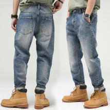 Jeans Men Summer Vintage Do Old Tide Brand Loose Straight Pants Large Size Men Casual Radish Pants Fat