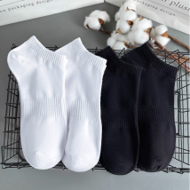 Men's boat socks, black and white pure cotton socks, summer thin, cotton, anti odor, sweat absorption, summer sports