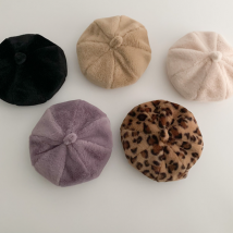 Chapeaux pour enfants, chapeau béret en fausse fourrure de lapin, imprimé léopard, pour enfants