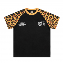 Men's Clothing 2025 Summer New Leopard Print Splicing Raglan Sleeve Short Sleeve T-shirt Men And Women Loose Couple Half Sleeve T-shirt