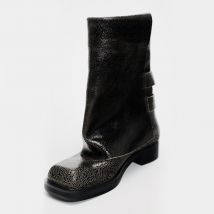 Buckle leg set ankle boots spring new crack women's shoes wide tube buckle big tube girth ankle boots