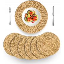 (Tailles : 12") Sets de table tissés Wannilen Sets de table ronds en jacinthe d'eau naturelle pour table à manger, sets de table faits à la main résistants à la chaleur antidérapants (lot de 6)