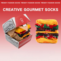 Chaussettes populaires chaussettes hamburger chaussettes créatives en coton automne et hiver mi-tube cadeau de Noël chaussettes décontractées en boîte pour couple