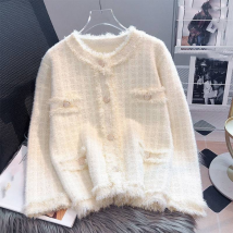 Veste pull cardigan tricoté en polaire de vison pour femme