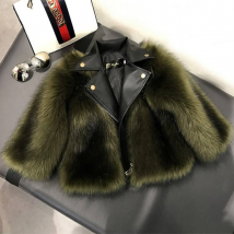 Vêtements pour enfants : pull duveteux tendance, manteau en fourrure, combinaison de moto épaisse et courte, veste une pièce en fourrure et cuir