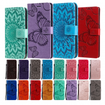 Etui Leather Wallet Flip Case For Samsung Galaxy S21 Ultra S20 FE S10 S9 S8 Plus S7 Edge Butterfly Flower Pattern Phone
