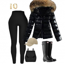 Doudoune d'hiver à capuche en fourrure pour femme, manteau en duvet imperméable et chaud avec leggings taille haute, tenue décontractée élégante pour temps froid