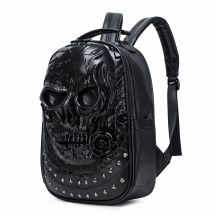 Sac à dos stéréoscopique 3D, sac à dos personnalisé en forme de tête de mort, sac à dos de rue portable en PU pour hommes et femmes