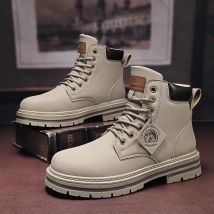 Bottes montantes en cuir pour homme, chaussures de moto tendance, bottines d'hiver à lacets