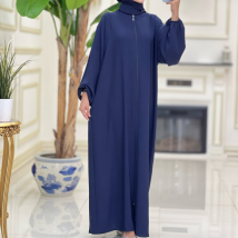 Vêtements pour femmes Couleur unie Abaya Prière Fermeture éclair Robe longue pour femmes