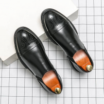Flat Shoes Leaf Shoes Mens Thick Wedding Shoes Black Formal Business Shoes Slippers Heightened Leather Shoes Loafers Driving Shoes