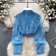 Chemisier vintage à broderies en gaze pour femme