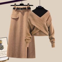Vêtements pour femmes Maillard Automne et hiver Street Blasting Net Costume rouge Vêtements d'automne pour femmes Pull Hot Girl Jupe tricotée Costume trois pièces