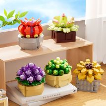 Building Blocks Compatible with Lego building blocks, multiple shapes, meat potted rose bouquet, immortal flower plant assembly toy gift